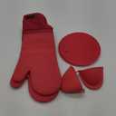 Rorecay 6pcs Oven Mitts and Pot Holders Sets for Kitchen, Extra Long Silicone Oven Gloves Heat Resistant 500 Degrees Non-Slip Potholders Hot Pads for Baking Cooking, Quilted Liner, Red