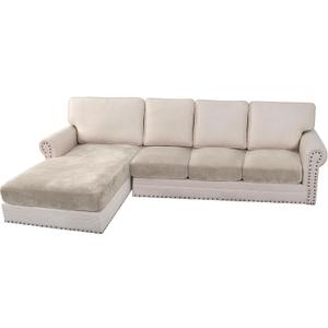 H.VERSAILTEX Velvet Stretch Sectional Couch Covers 4 Pieces Sofa Seat Cushion Covers L Shape Separate Couch Cover for Both Left/Right Sectional Couch (Large Sofa 3 Seater + 1 Chaise, French Oak)