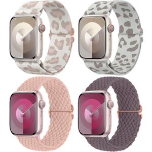 Delidigi Stretchy Bands Compatible for Apple Watch Band Women 40mm 38mm 41mm 42mm 44mm 45mm 46mm 49mm, Nylon Braided Straps for iWatch Series 11 10 9 8 7 6 SE 5 4 3 Ultra Ultra 3 2 (Nude Pink/Smoke Violet/Beige Leopard/Brown Leopard) Delidigi Stretchy Bands Compatible for Apple Watch Band Women 40mm 38mm 41mm 42mm 44mm 45mm 46mm 49mm, Nylon Braided Straps for iWatch Series 11 10 9 8 7 6 SE 5 4 3 Ultra Ultra 3 2 (Nude Pink/Smoke Violet/Beige Leopard/Brown Leopard)