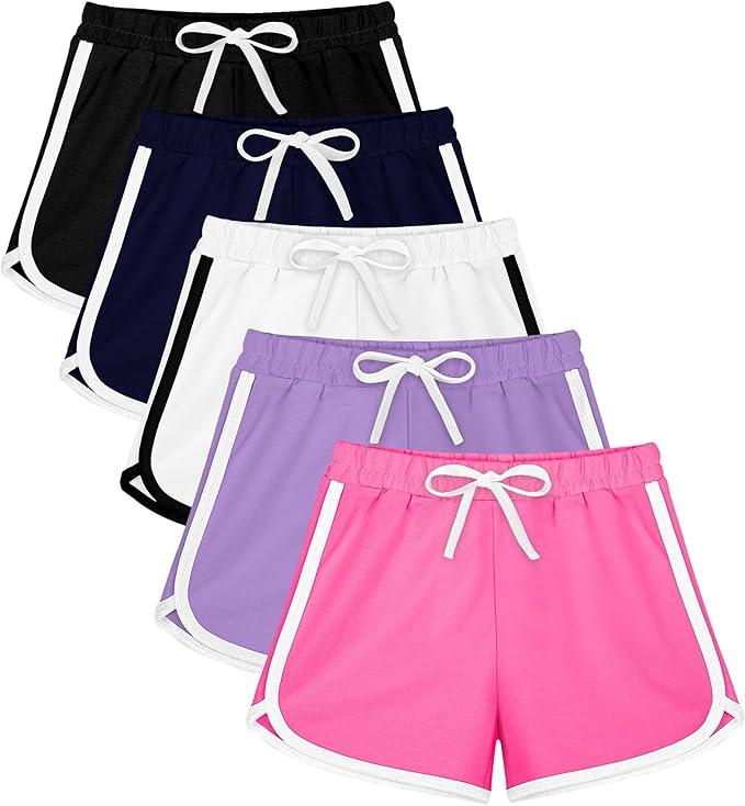 Resinta 5 Packs Girls Cotton Athletic Shorts Active Running Shorts Toddler Summer Shorts Dolphin Dolphin Yoga Shorts (10-12yrs)