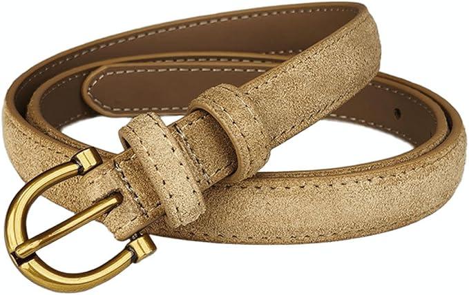 Adjustable Thin Belts for Women, 0.78" Fashion Ladies Suede Leather Belt with Gold Buckle