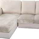 H.VERSAILTEX Velvet Stretch 3-Piece L Shape Sectional Couch Covers (Large 2 Seater + 1 Chaise, Oatmeal)