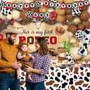 AIBIIN Western Cowboy 1st Birthday Party Decorations for Boys, Western Cowboy Balloon Arch Garland This Is My First Rodeo 1st Birthday Backdrop Cowboy Tablecloth (Brown)