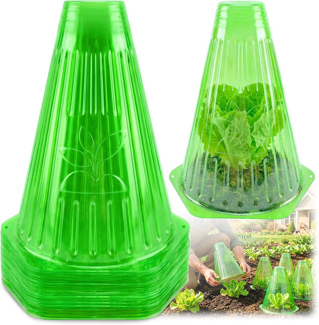 Pack 40 Garden Cloches for Plants with Top Hole, 8.6" L x 7.8" Reusable Plant Bell Cover, Protection from Freezing Weather, Birds, and Snails for Garden