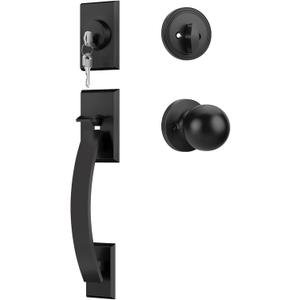 Goldenwarm Front Door Handle and Deadbolt Set, Matte Black Front Door Lock Set, Black Front Door Lock Set with Reversible Knob Handle