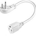 1875W Short Extension Cord, 15A 14AWG Low Profile Flat Plug Heavy Duty Extension Cord Outlet Saver 3-Prong Grounded Power Extension Cable (White 3 Feet)