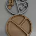 Eascrozn Silicone Baby Feeding Set, 2 Pack Divided Baby Plates with Suction, 2 Pack Spoons and Forks Set, BPA Free, Baby Led Weaning Supplies for Toddler Utensils Baby Feeding Essentials (Brown)