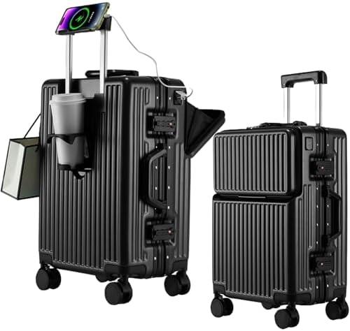 AIWEINY 2-Piece Aluminum Frame Luggage Set, 20/26 Inch, TSA Lock, Spinner Wheels (Black, 20 And 26)