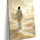 Jesus Walking On Water Poster Canvas Wall Art Religious Ocean Painting Picture Wall Decor Christian Canvas Print Artwork For Living Room Bathroom Bedroom Church Home Decoration12x18inch(30x45cm)