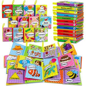 OKOOKO 12PCS Soft Baby Books, Soft Cloth Books, Bath Toys, Crinkle Washable Non-Toxic Early Education Preschool Learning Toy for Newborns Babies Infants Toddlers Kids