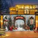 16X7FT Christmas Garage Door Cover Decorations Winter Wonderland North Pole Forest Snowy Xmas Tree Garage Door Background Snowflake Merry Christmas Family Party Indoor Outdoor Decor (White)