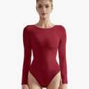 SUUKSESS Women Crew Neck Long Sleeve Bodysuit Sexy Thong Bodysuit Shirts.Xs
