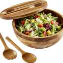 ECWAY Acacia Wooden Salad Bowl with Lid, Built-in Acacia Wood Utensils, 10.5" Large Wood Serving Bowls for Fruits, Salad, and Vegetables, Big Wood Salad Bowls Set 4-Piece, All-in-One Design