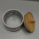 Salt Cellar Keeper with Bamboo Lid, 14oz Big Capacity Ceramic Sugar Bowls Pepper Box, Crackle Glaze Seasoning Container Condiment Pot for Kitchen (Grey Color) (Gray)