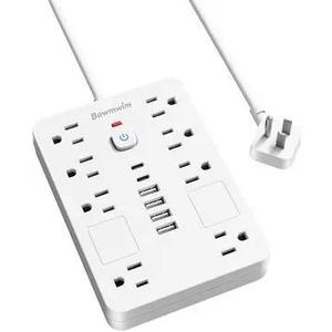 Bawmwim 8 Outlet Power Strip 6 USB Ports 10FT Flat Plug White