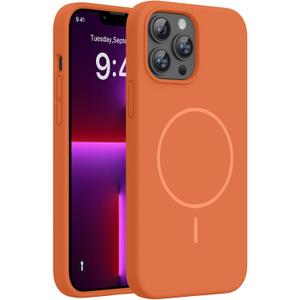 Miracase Magnetic for iPhone 13 Pro Max Case, [Soft Anti-Scratch Microfiber Lining], Compatible with MagSafe, Liquid Silicone Shockproof Drop Protection Phone Case for 13 Pro Max, Orange