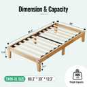 Mashomdec Twin XL Size Solid Wood Platform Bed - Noise-Free Design with Metal and Wood Slat Support, No Box Spring Needed, Easy Assembly, Natural Wood Finish