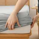 BESTOUCH Fitted Sheet Only 100% Washed Cotton Linen Feel Easily Fits Deep Pockets up to 17 inch Solid Light Grey Queen (Queen (60" x 80" + 17"))