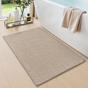 DEXI Bathroom Rugs 16x24, Non Slip Washable Bath Mat, Absorbent Chenille Bathmat, Ultra Soft Thick Carpet for Tub Shower Floor, Dark Beige