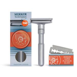 MERKUR FUTUR 700 Adjustable Double Edge Safety Razor - Matte Chrome, Adjustable Razor With Dial, Made in Germany, Plastic-Free, Snap-On Cap Design, Straight Bar