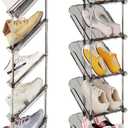 Sloping Narrow Shoe Rack 5 Tiers - Free Standing Vertical Shoes Racks for Small Spaces and Corner, Shoe Storage Organizer for Entryway, Tall Slim Shoe Shelf Cabinet for Shoes and Boots (Clear)