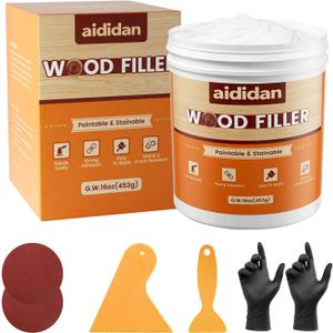 Wood Filler, Wood Repair Kit, 16 Ounce Paintable & Stainable Wood Putty Filler, Wood Scratch Cracks Holes Repair Furniture, Exterior Wood Filler Water Resistant, Wood Putty (White)