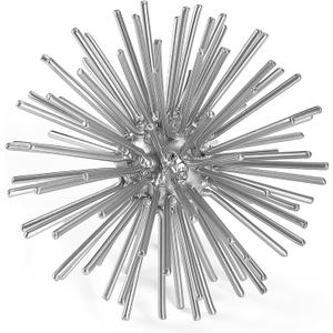 Silver Sphere Decor, Metal Starburst Tabletop Sculpture Decor, Mid-Century Modern Metal Starburst Centerpiece, Spike Ball Decoration for Home, Coffee Table Decor