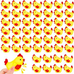 Silipull 50 Pcs Yellow Rubber Chicken Squeak Mini Rubber Chicks Squeezable Squeaky Toy Chicken Noisemaker for Shower Bath Birthday Novelty Favors Decorations Gift, 1.38 x 2.17 x 2.76 Inch, Small