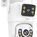 Dual Lens Linkage Pan/Tilt Security Camera Outdoor WiFi Camera 8MP, Auto Tracking, Human Detection, Light Alarm, Color Night Vision,Siren, Plug-in Cable,2.4G WiFi.