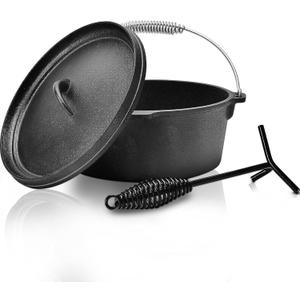 6.5 Quart Cast Iron Dutch Oven Pre-seasoned Pot with Lid Lifter Handle, Casserole Pot with Lid Lifter for Camping Cooking BBQ Baking