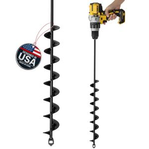 K-Brands Auger Drill Bit for Planting  2 x 32 Inch -No Squat Garden Spiral Hole and Bulb Planter Tool for Umbrella Holes - Compatible with 3/8 Inch Hex Drive