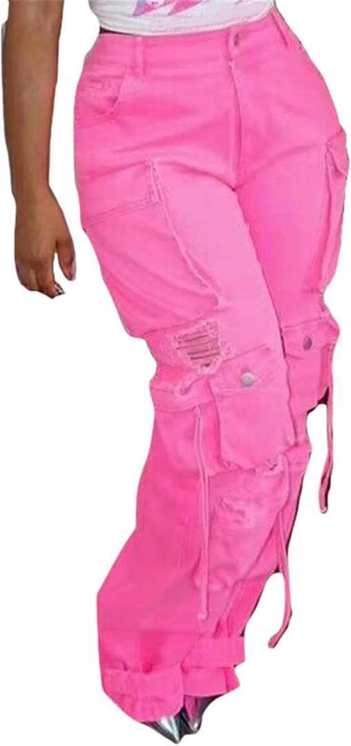 Cargo Jeans for Women Y2K High Waisted Baggy Jeans Straight Wide Leg Cargo Pants Streetwear (X-Large)