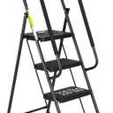 HBTower Step Ladder with Handrails, Folding Step Stool with Attachable Tool Bag & Anti-Slip Wide Pedal for Home Kitchen Pantry Office, Black