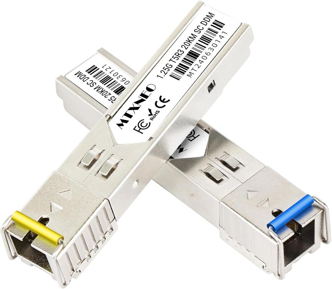 One Pair of 1.25G SFP WDM SC Bidi Transceiver 1000Base-BIDI SingleMode Simplex Fiber Module SMF 1310nm/15500nm DDM up to 20 km for Cisco GLC-BX-D, Ubiquiti UniFi UF-SM-1G-S, Mikrotik and More