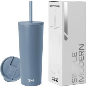 Simple Modern Insulated Tumbler with Lid and Straw | Iced Coffee Cup Reusable Stainless Steel Water Bottle Travel Mug | Gifts for Women Men Her Him | Classic Collection | 24oz | Blue Dune