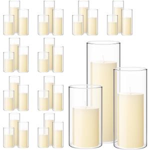 Shihanee Pillar Candles Glass Vases Set,Ivory,3'' X 5.9", 7.9", 9.8"