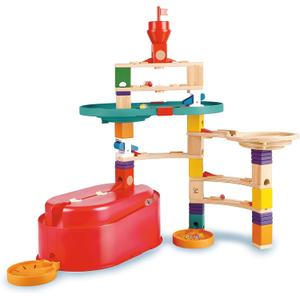 Hape 90 Piece Quadrilla Stack Track Bucket Box Marble Race Building Set for Children Ages 4 and Up with 25 Marbles for STEAM Learning