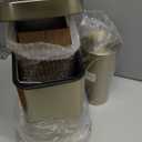 mDesign Metal Freestanding Slim Toilet Bowl Brush and Holder + Rectangle Narrow 5 Liter / 1.3 Gallon Step Pedal Trash Can Wastebasket for Bathroom - Small, Compact Design - Set of 2 - Soft Brass