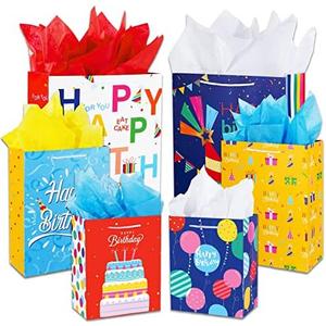 Birthday Gift Bag with Handle and Tissue Paper, 5 Pcs Gift Bags Assorted Sizes and Designs, Large, Medium, Small Size Birthday Gift Bag for Boys, Girls, 13”, 9” )