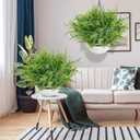 Set of 2 Artificial Hanging Ferns for Outdoors, Pre-Made Hanging Ferns for Outdoors Faux Greenery Plant Large Look Real Resistant UV Resistant for Indoor Balcony Front Porch Yard Garden Decor