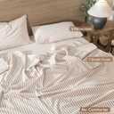 MooMee Striped Duvet Cover Set 100% Washed Cotton Linen Like Textured Breathable Durable Soft Comfy (Orange Classic Stripes, Queen 90"x90")