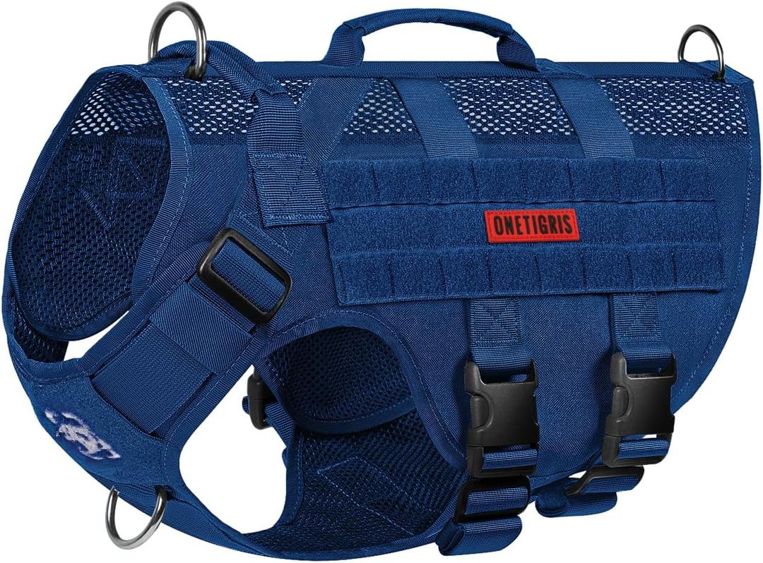OneTigris Tactical Dog Harness for Dogs, Mesh Design Service Dog Vest Breathable Military Dogs Molle Vests with Handles, Harness for Walking Hiking Training (Blue, S)