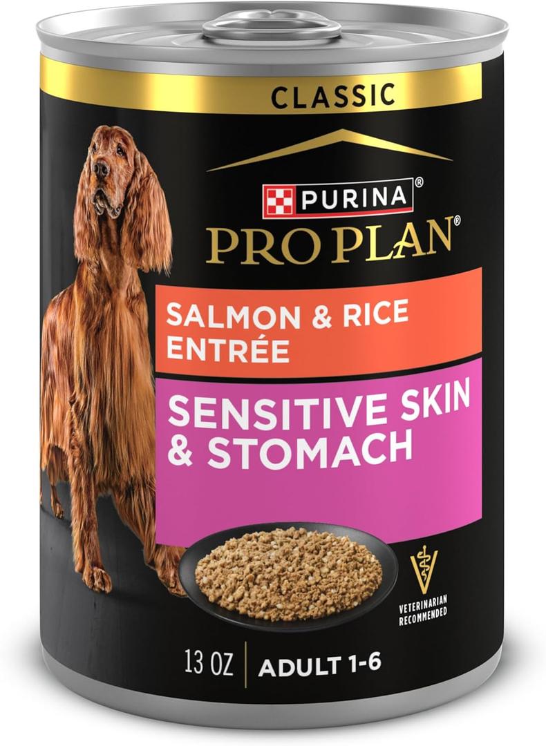 Purina Pro Plan Sensitive Skin and Stomach Dog Food Wet Classic Pate Salmon and Rice Entrée - (Pack of 12) 13 oz. Cans, BBD: JUN/2028