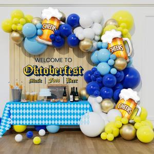 Oktoberfest Beer Balloon Arch Garland Kit Blue and Yellow Balloon 157pcs for October fest Themed Beer Fest Party Game Decorations (Blue)
