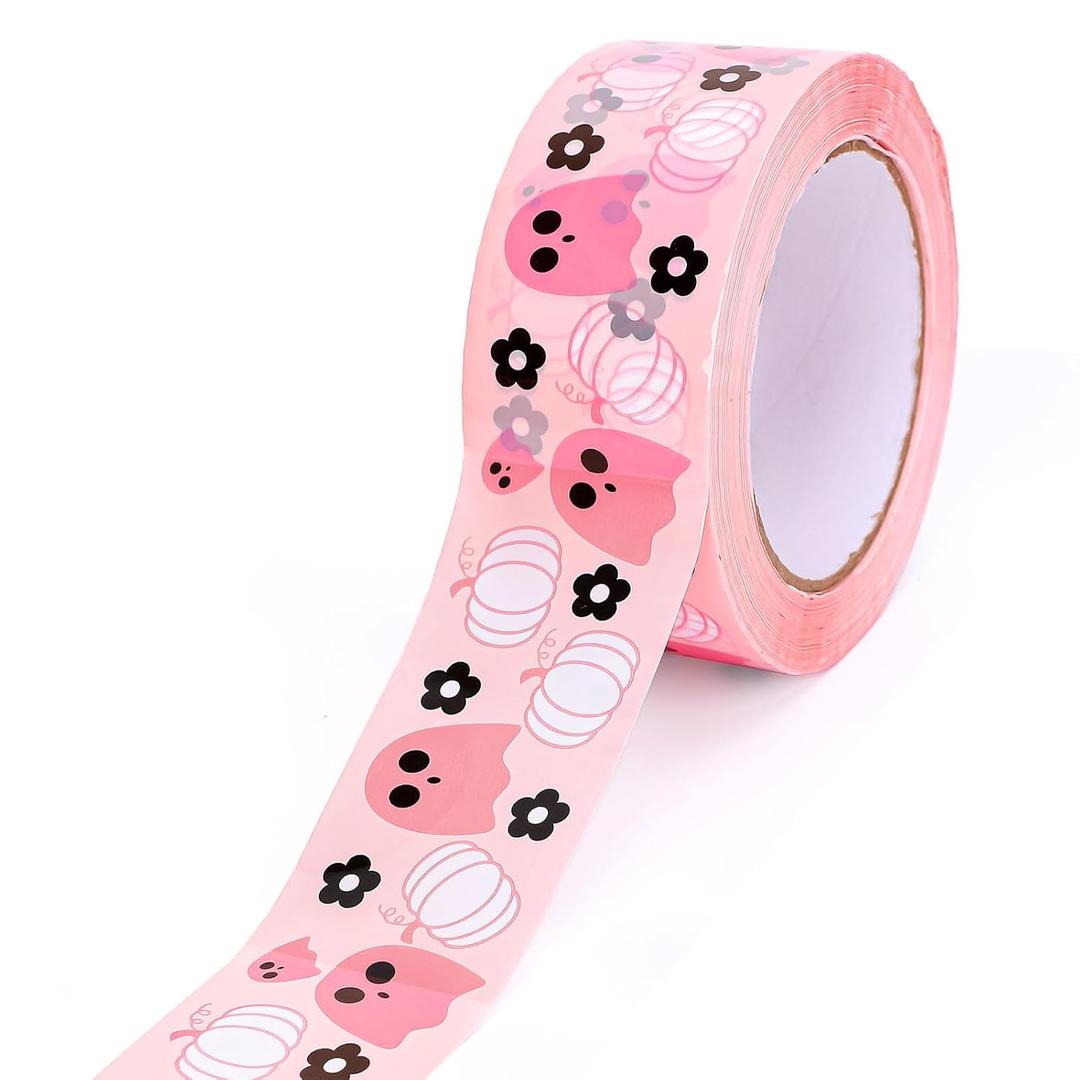 2 x Whaline 109 Yard Halloween Packaging Tape Cute Pink Ghost Pumpkin Flower Pattern Tape Cartoon Shipping Tape for Small Business DIY Crafts Box Carton Decor
