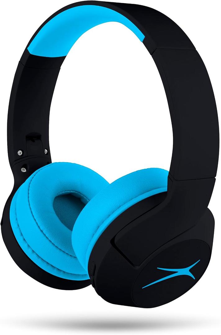 Altec Lansing Kid Safe Noise Cancelling Wireless Headphones 15H Battery, 85dB Volume Limit, Foldable Design Powerful Sound, Active Noise Cancellation Perfect for Kids Ages 7+ (Blackout Rockstar Blue)
