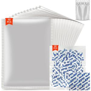50 Pack 1 Quart Mylar Bags for Food Storage with Oxygen Absorbers for Rice, Grains, Coffee Beans and Emergency Long Term Food Storage