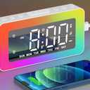 Alarm Clocks for Bedrooms, Mirror Clock with 8 RGB Atmosphere Light, Dual Alarms, 3 Alarm Modes, Snooze, Sleep Aid, Timer, USB Charger, Bedside Digital Alarm Clock for Kids, Adults, Heavy Sleepers