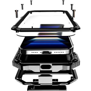 Lunivop Compatible with iPhone 16 Pro max Case Heavy Duty Protection Dustproof Built in Screen Protector Rugged Stand 360 Full Body Military Grade Metal Bumper Phone Cases (Black 2024)