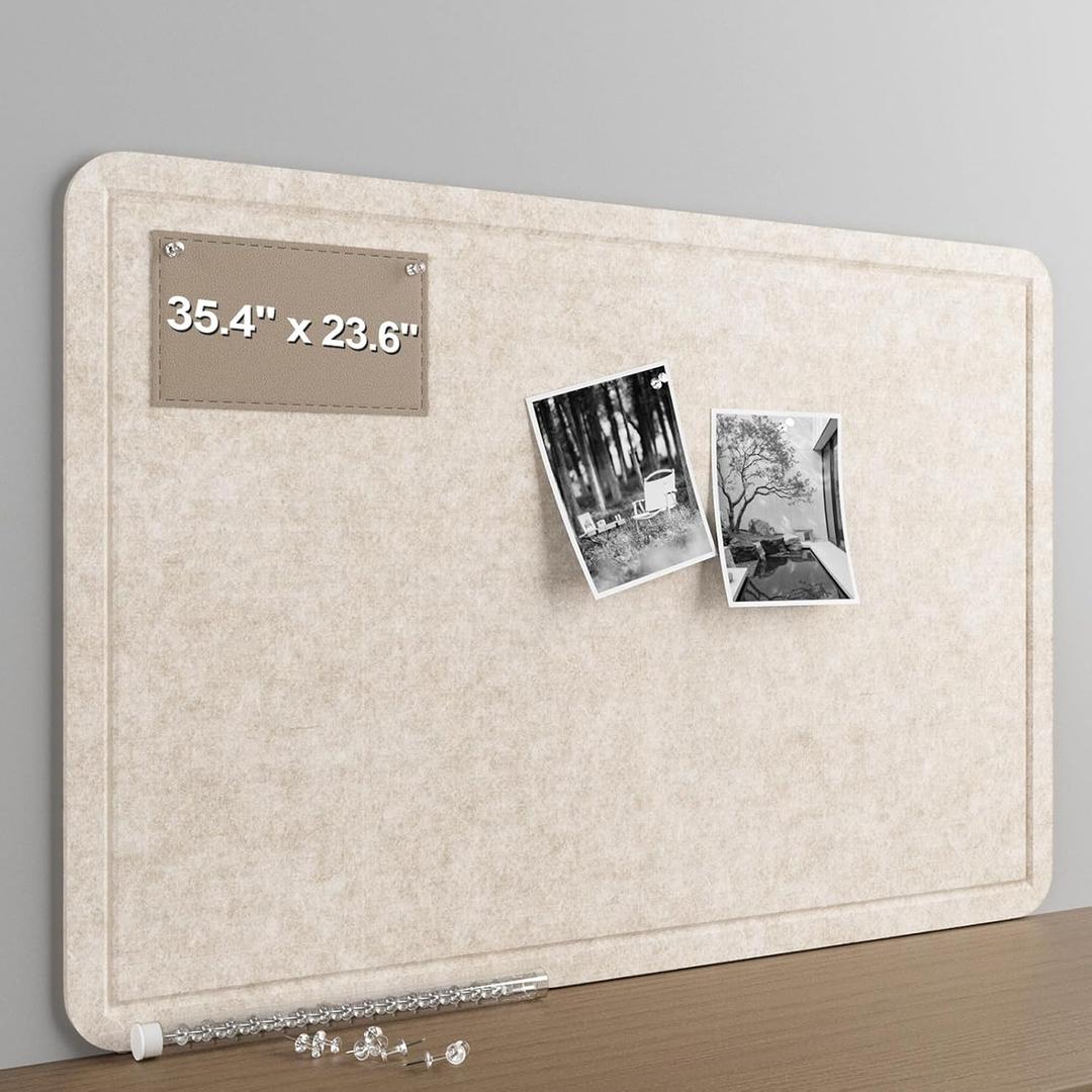 Large Felt Bulletin Board for Wall, 36"x24" Frameless Picture Board, Soft Felt Cork Board for Office, Home Planning & Office Wall Decor, Easy Install Pin Board